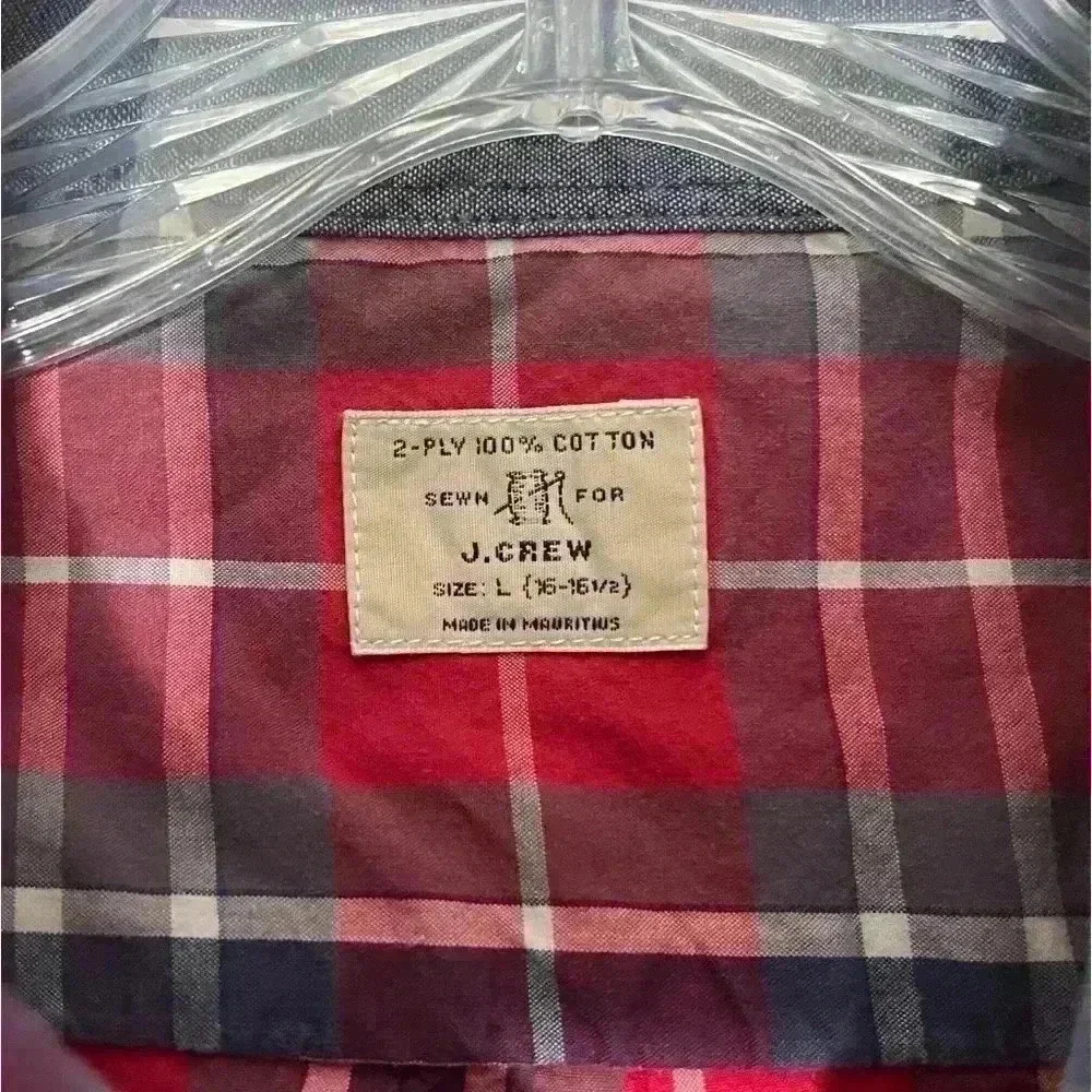 J. CREW Men’s Red and Gray Plaid Button Down | size large (16-16 1/2)